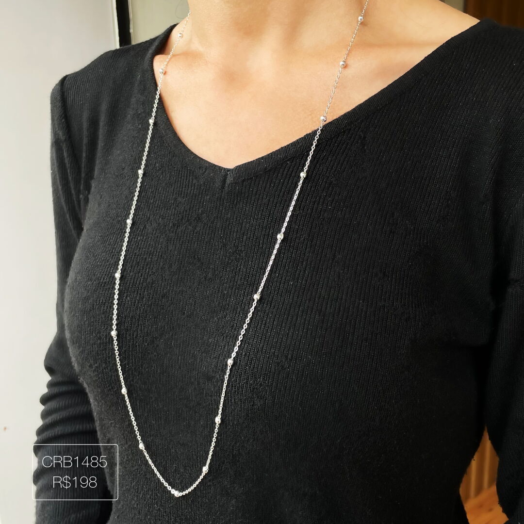 Colar 80cm de Bolinhas Lisa Prateada